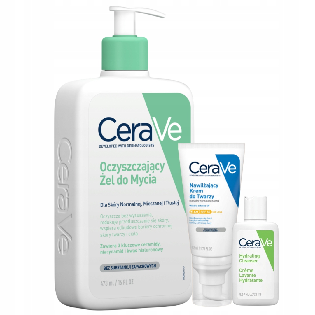 CeraVe Nawilżający Krem do Twarzy Spf 50, Żel Oczyszczający 473ml