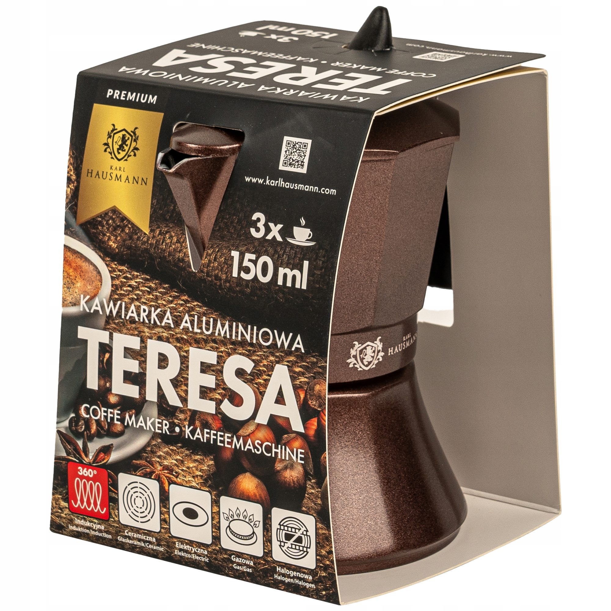 KAWIARKA ALUMINIOWA 150ML DO PARZENIA KAWY NA 3 ESPRESSO ZAPARZACZ DO KAWY Kolor czarny odcienie brązu i beżu