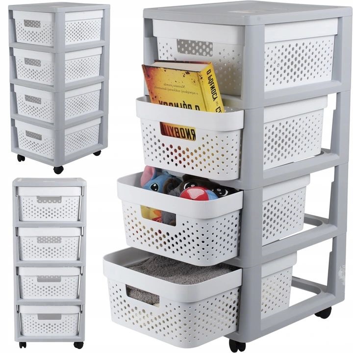 REGAŁ KOMODA SZAFKA PÓŁKA KOSZE 4X11L KÓŁKA KETER