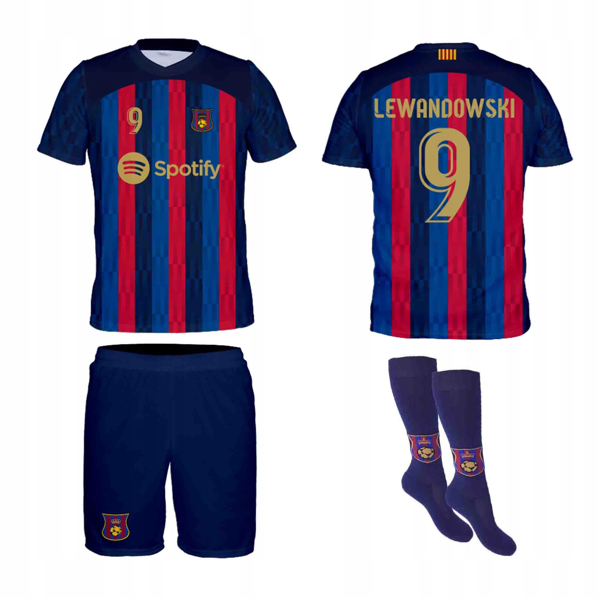 

Lewandowski Barcelona strój komplet getry 140