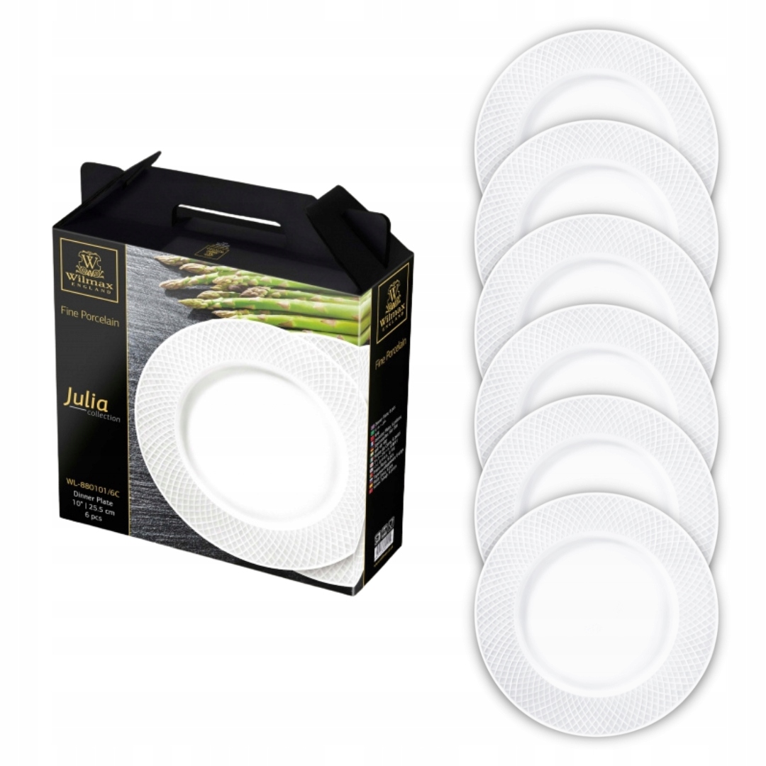 Obedový tanier plytký Biely plochý 25,5 cm Porcelán 6ks okrúhly Wilmax