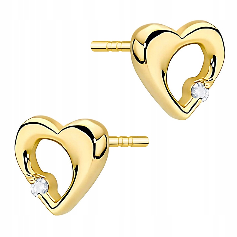 Zlaté Náušnice 585 Srdce s Brilianty 0,02 ct