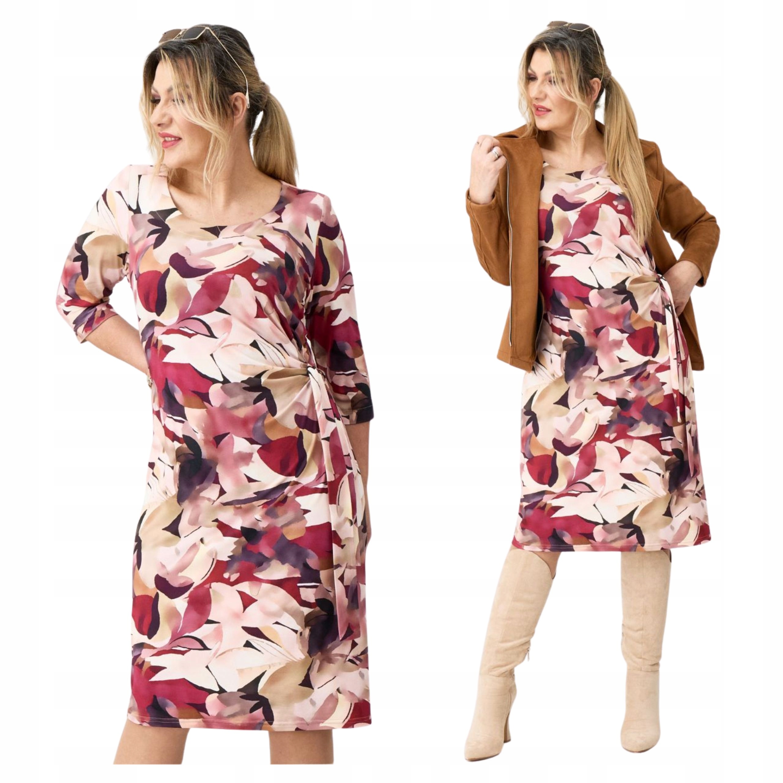 Sukienka z wiązaniem Polski Producent duże rozmiary wizytowa wyszczuplająca