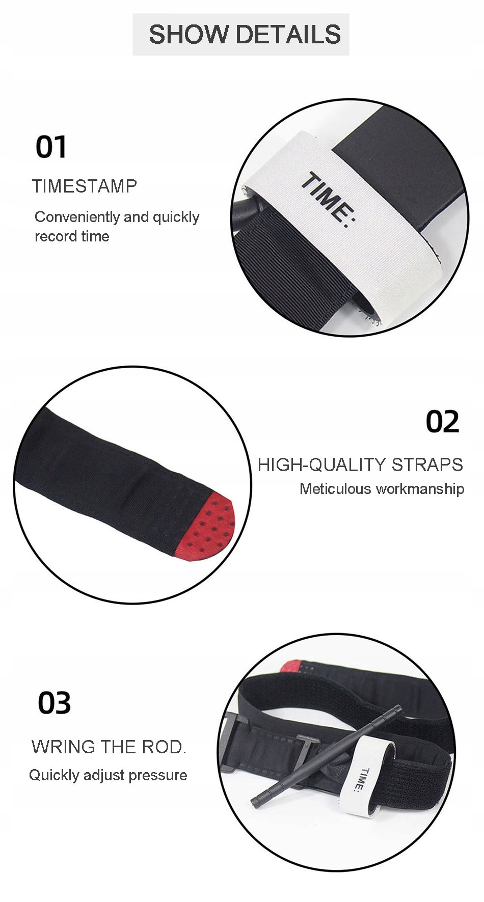 OPASKA STAZA UCISKOWA WOJSKOWA TAKTYCZNA 95CM - 55sztuk Kolor czarny