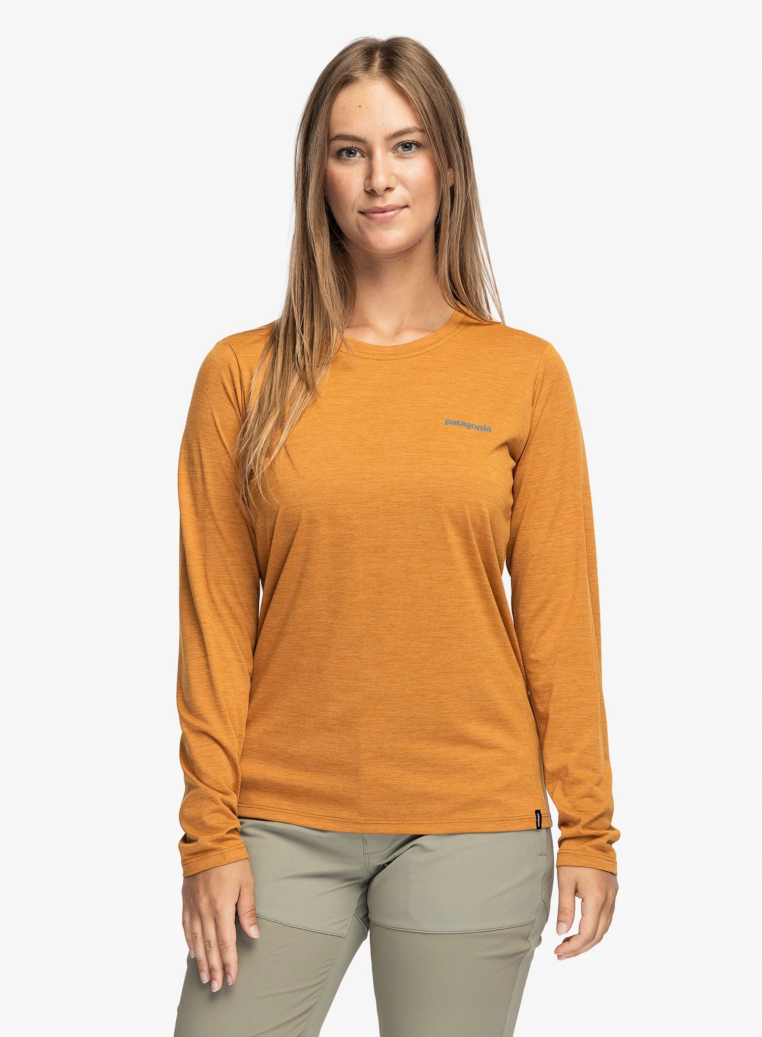 Dámský tričko s dlouhým rukávem Patagonia L/s Cap Cool Daily Boardshort Logo hnědá M