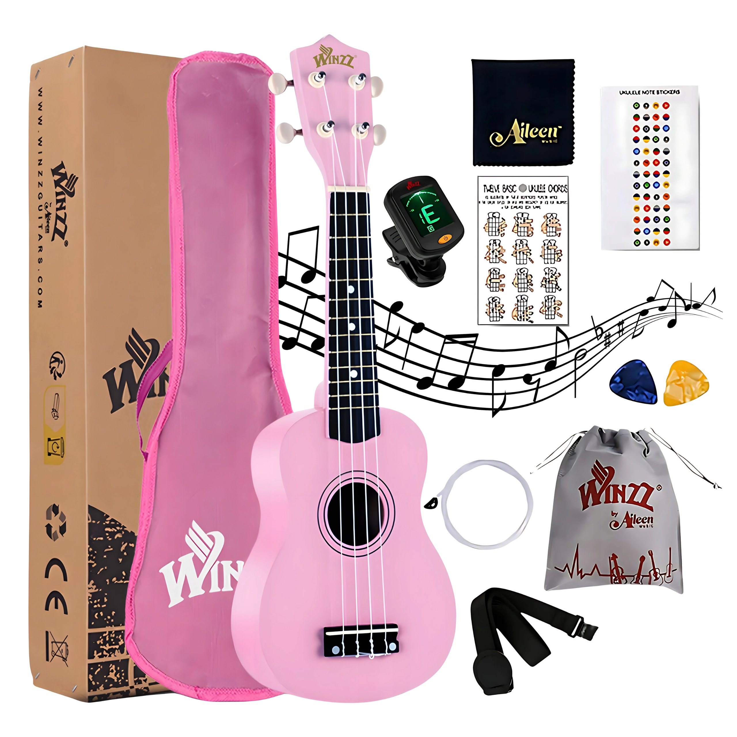 Sopránové ukulele Winzz růžové startovací pouzdro pro začínající děti