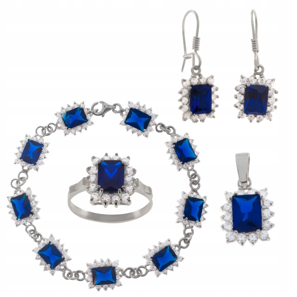 Exkluzivní Stříbrný Komplet PR.925, Safírová Barva