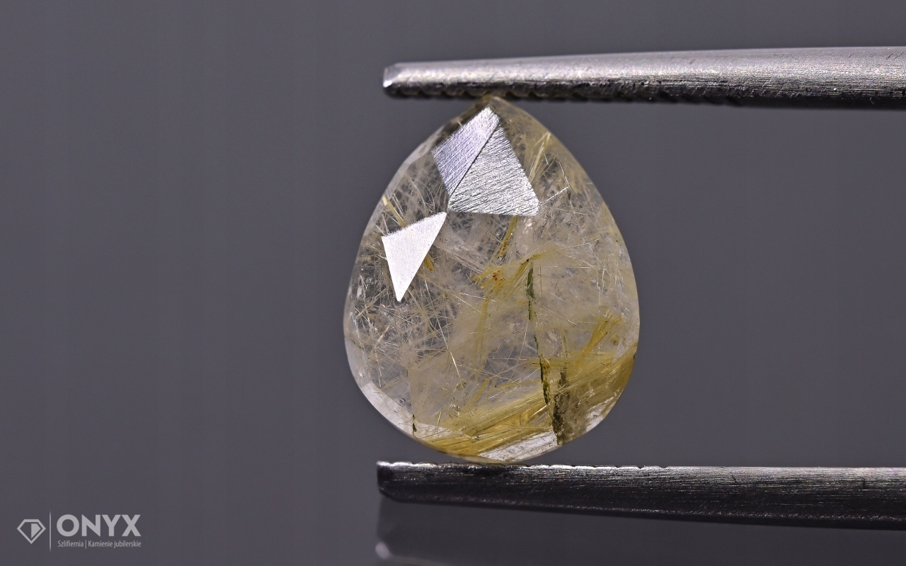 Křemen s rutilem fazetovaná slzná růžice 10x8 mm