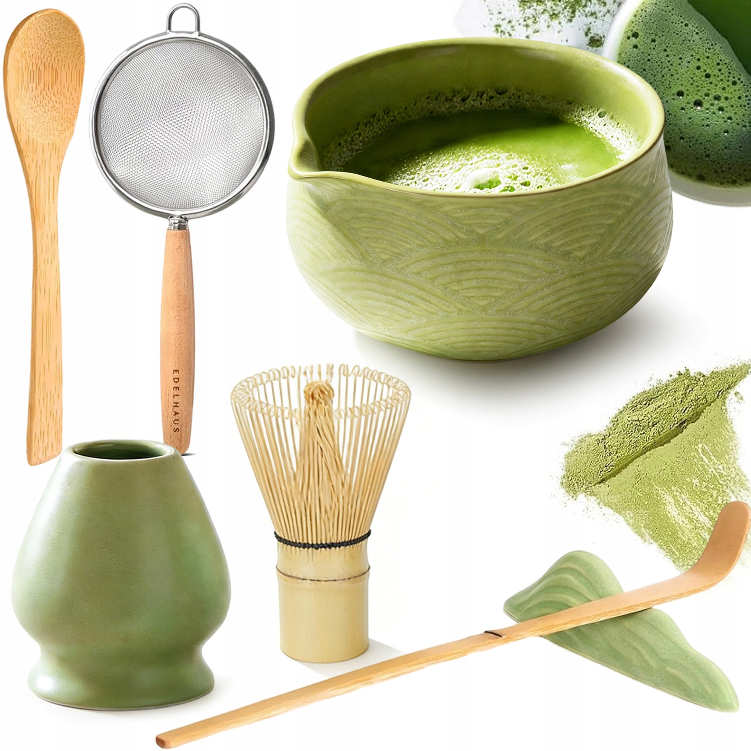 Zestaw Do Matchy 7W1 Ceramiczny Czarka Miotełka Łyżeczka Do Herbaty Matcha