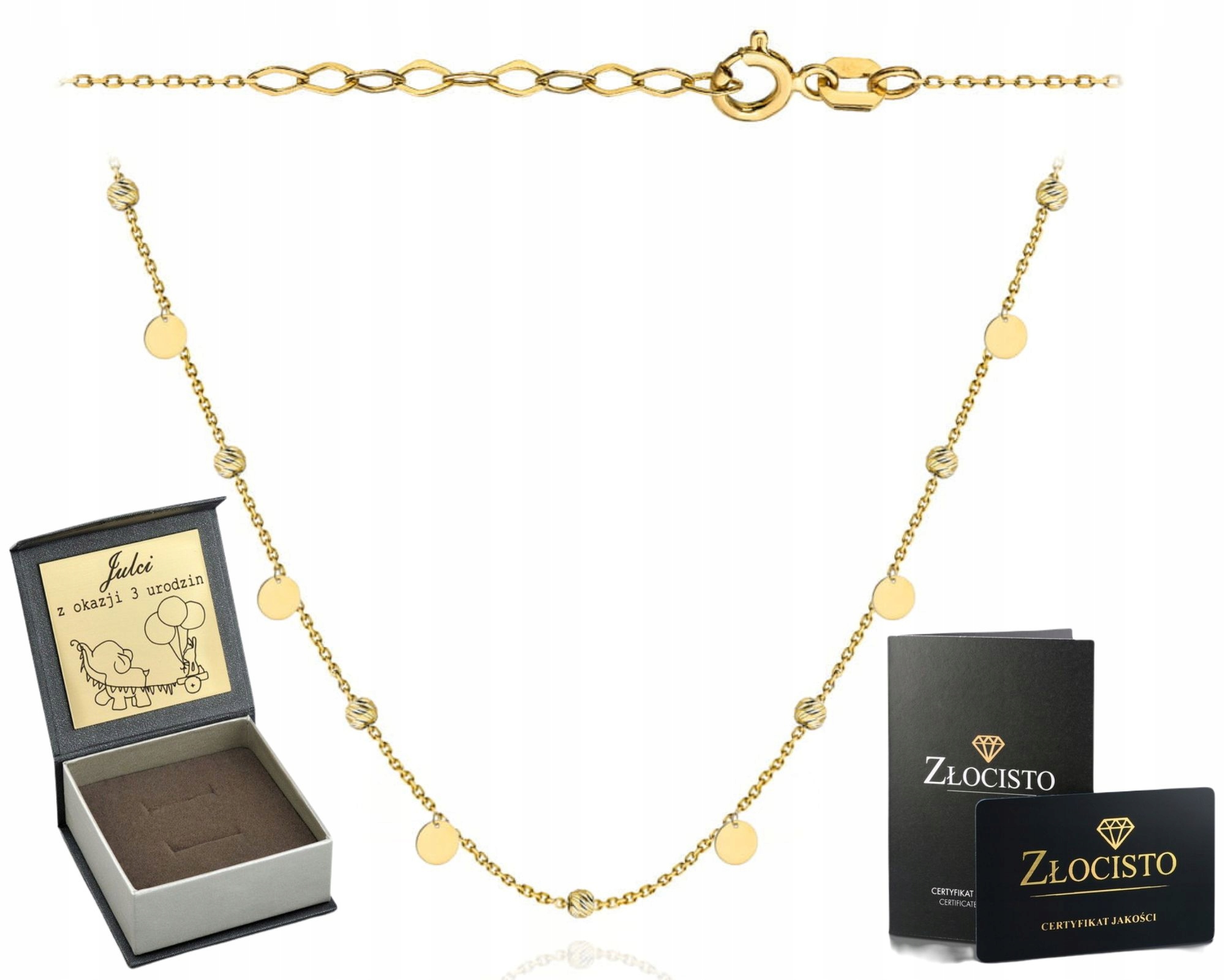 Zlatý Náhrdelník S Kroužky A Diamantovými Kuličkami 47-50 CM Dárek Zlato 585