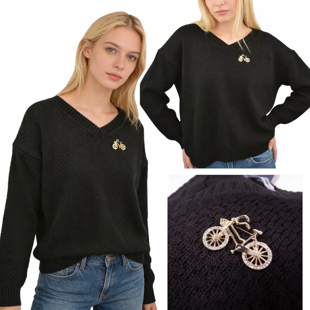 Dámský svetr černý s teplým výstřihem do V One Size Captain Mike