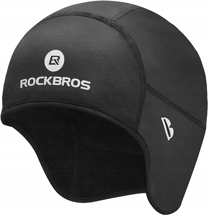 Rockbros Czapka Rowerowa na Kask, Zimowa Ciepła, Otwór na Okulary, Czarna