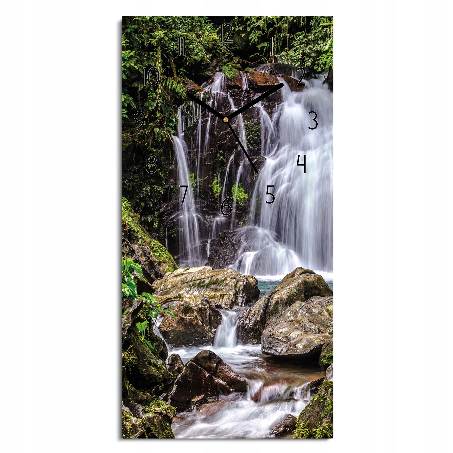 hodiny s fotografií Les vodopád skála do ložnice 30x60