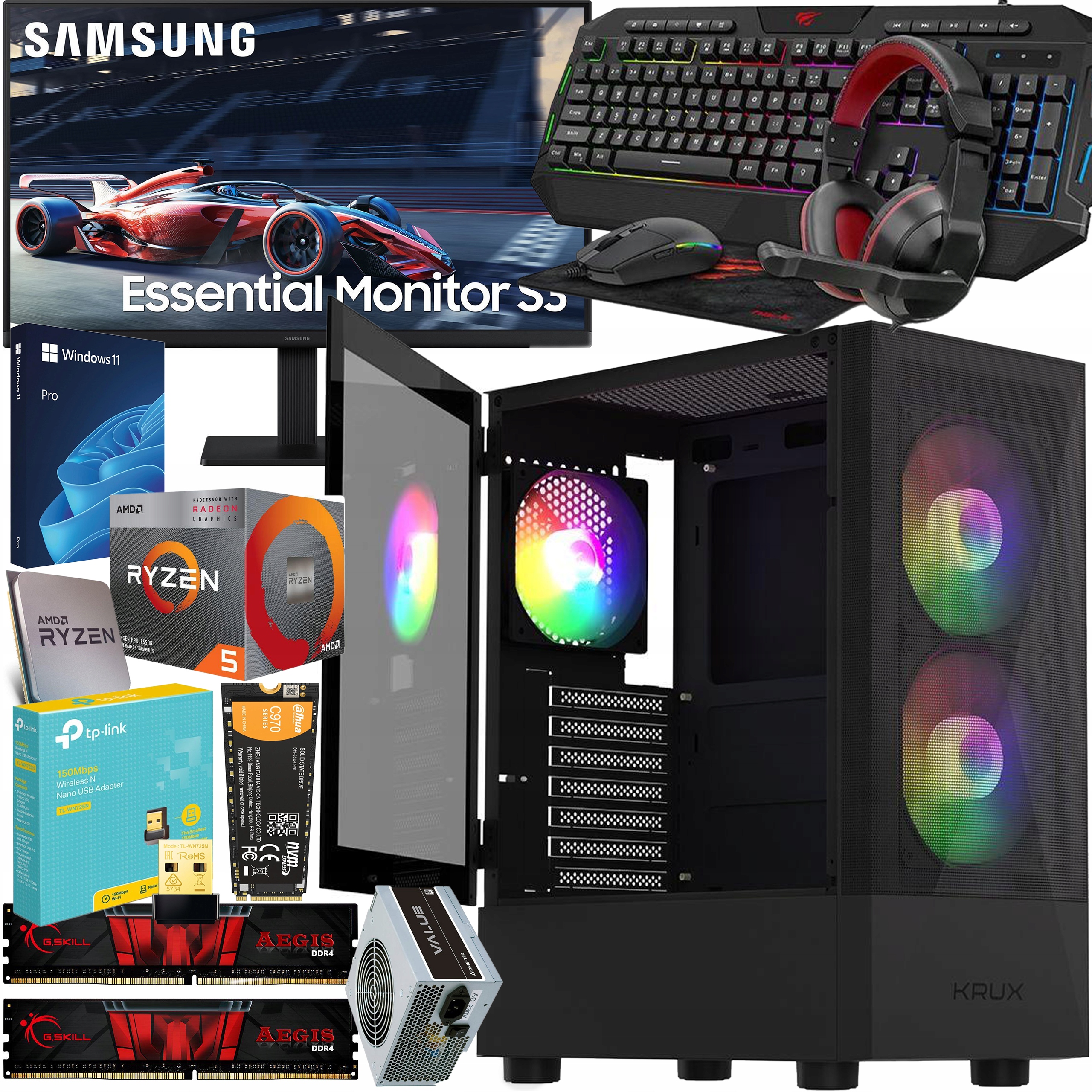 Zestaw Komputer Monitor Akcesoria l Windows 11 Pro l Gotowy Do Pracy