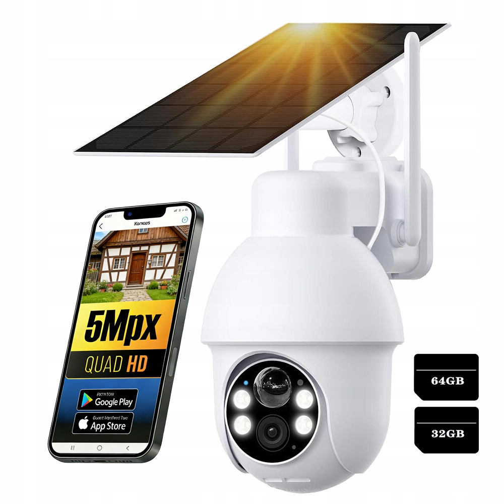 Wifi 5MP venkovní otočná bezdrátová solární kamera s paměťovou kartou