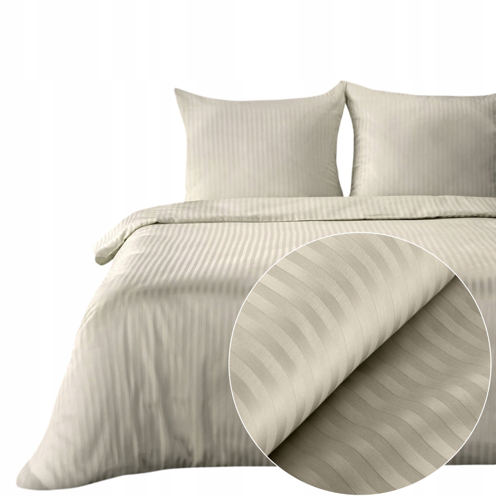 Komplet Pościeli Hotelowej Z Satyny Bawełnianej Prążki 220X200 cm Beżowy