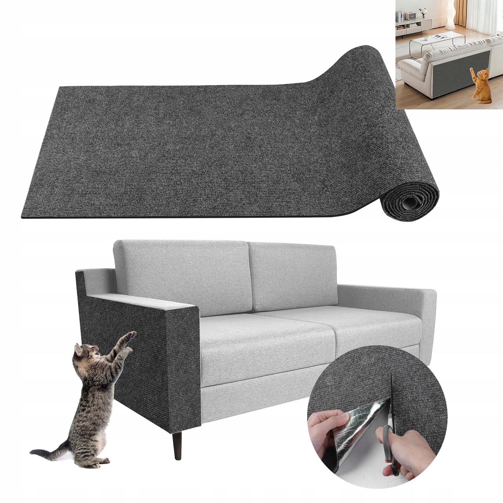 Samolepicí Podložka Pro Kočky Proti Poškrábání, Ochrana Nábytku, Tmavě Šedá