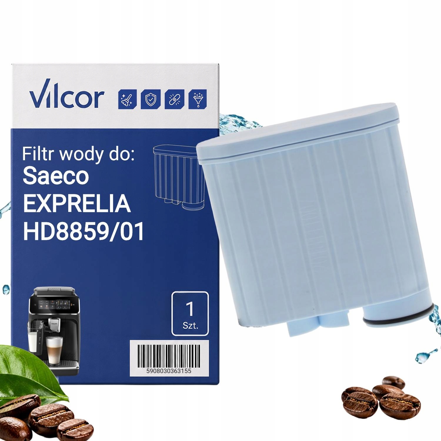 Filtr Do Ekspresu Saeco Exprelia HD8859/01 Ciśnieniowy, Wydajny, Wody