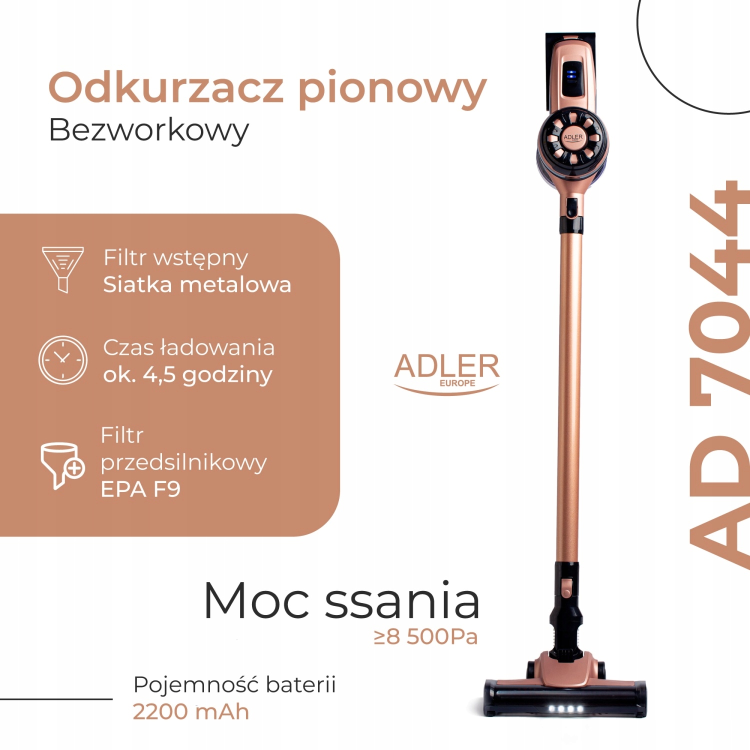 Odkurzacz Pionowy Adler AD 7044 Bezworkowy 120W Turbo LED 40 min