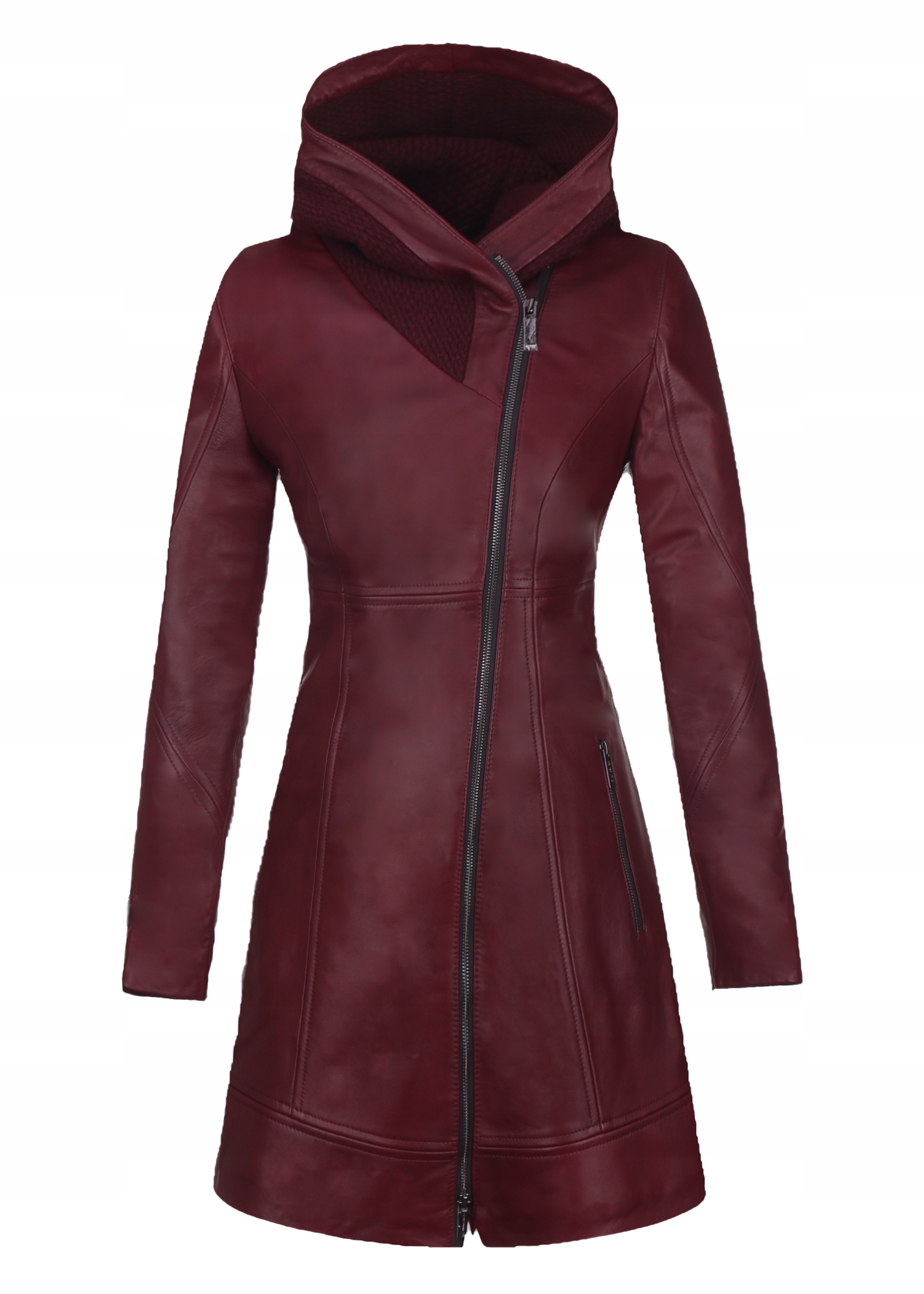Bordó Dámský Kožený Kabát Roma M/38