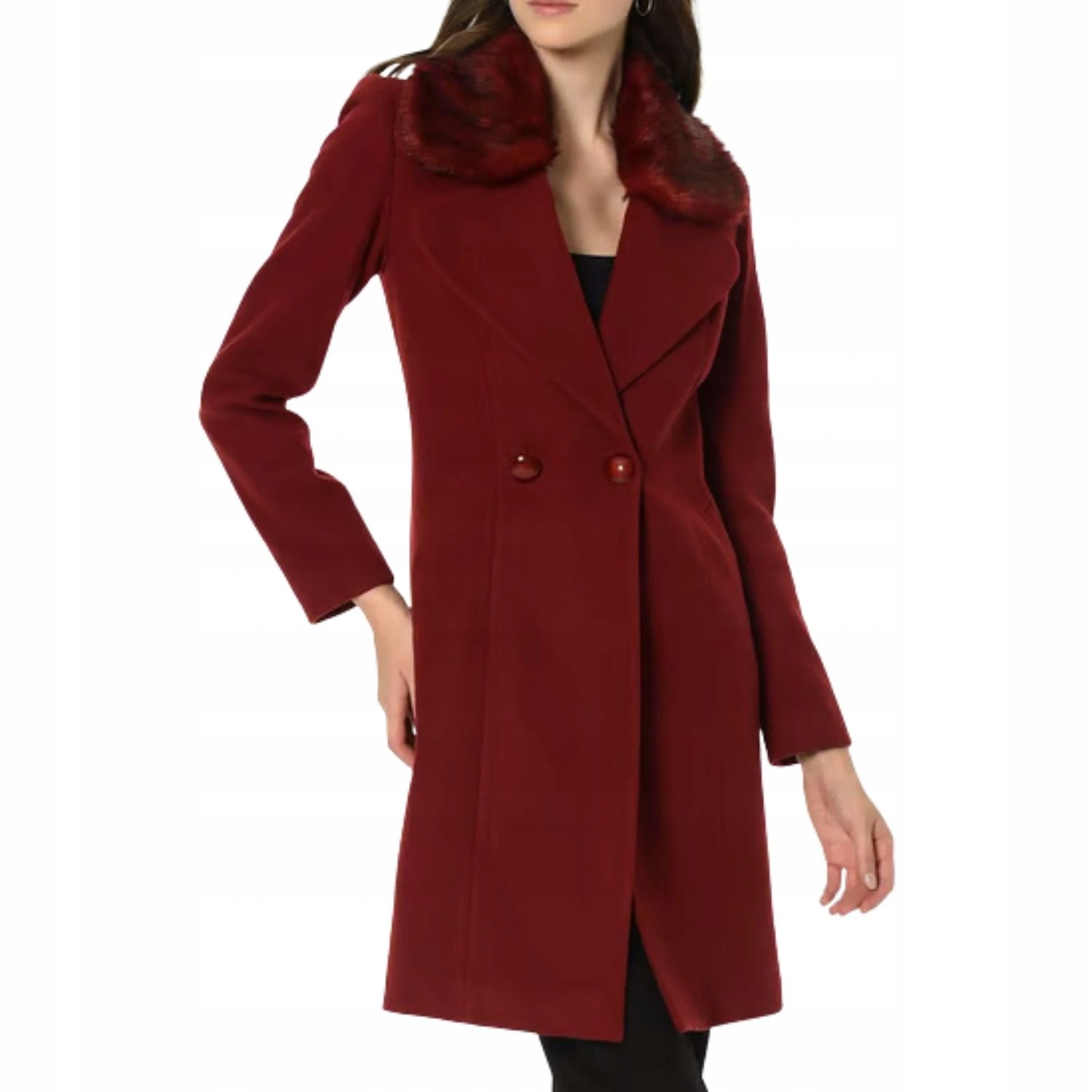 Dámský kabát Dewberry módní elegantní přechodový dlouhý vínový vel. L