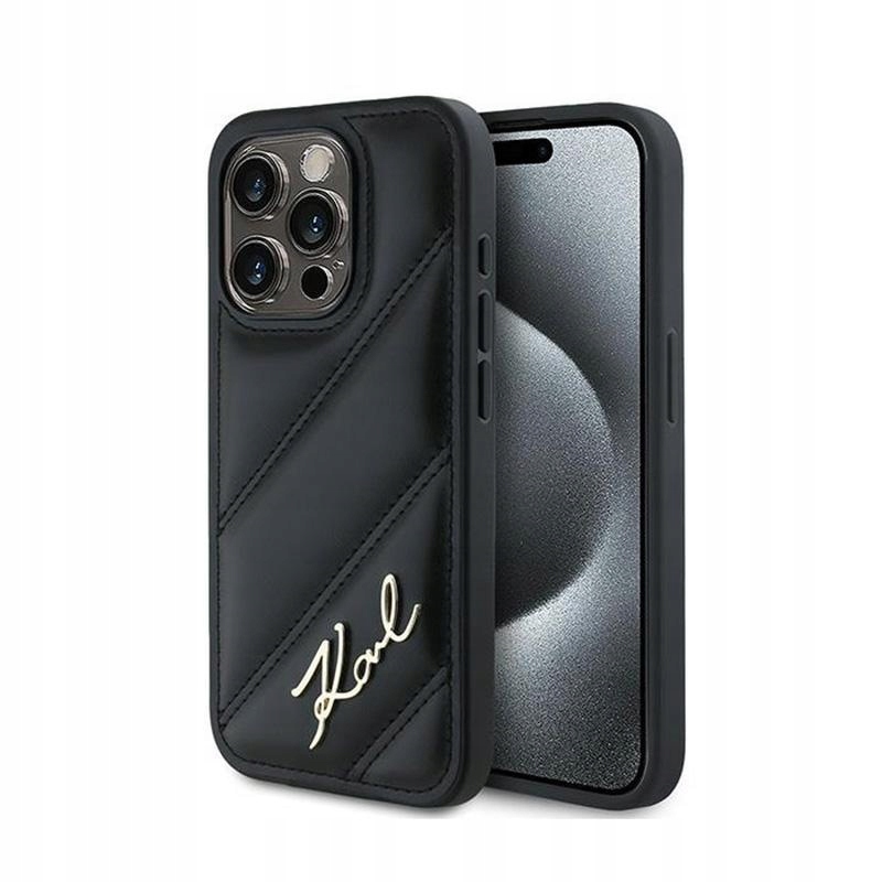 Prošívaný kryt Karl Lagerfeld Diagonal Quilted Script Pouzdro iPhone 15 Pro Max