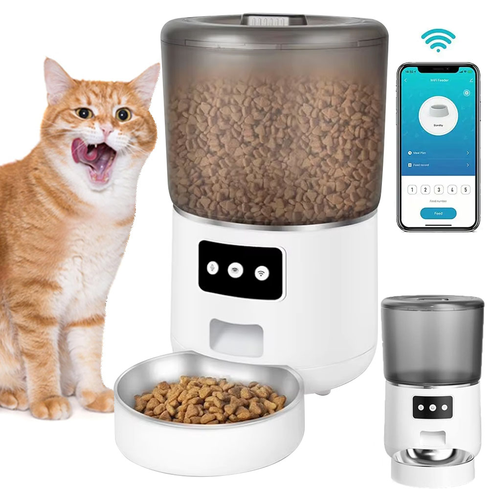 4 L Automatický Podavač Krmiva, Inteligentní Miska Z Nerezové Oceli, Bílá