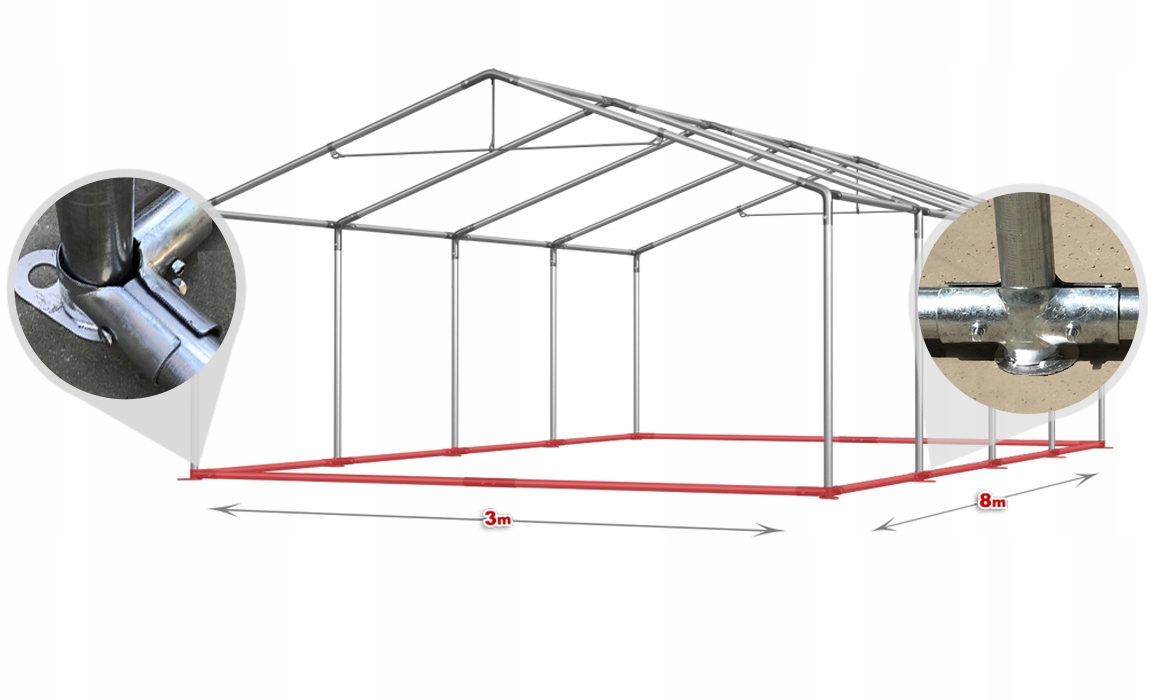 Rama przypodłogowa wzmacniająca namiot 3x8 Kolor inny