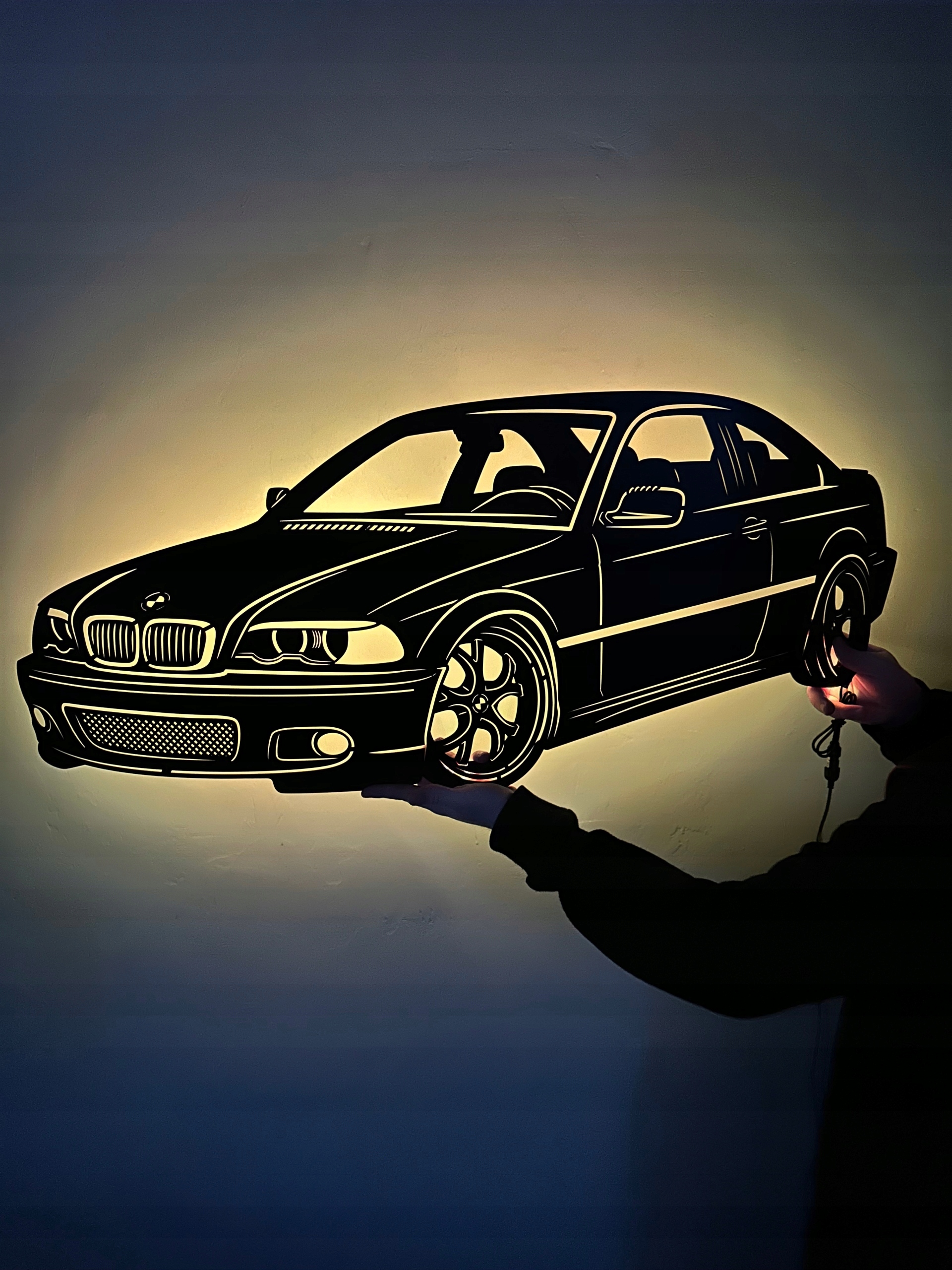 Dřevěný 3D obraz Bmw 3 Series (E46) Dekorace Dárek Noční Lampa Led XL