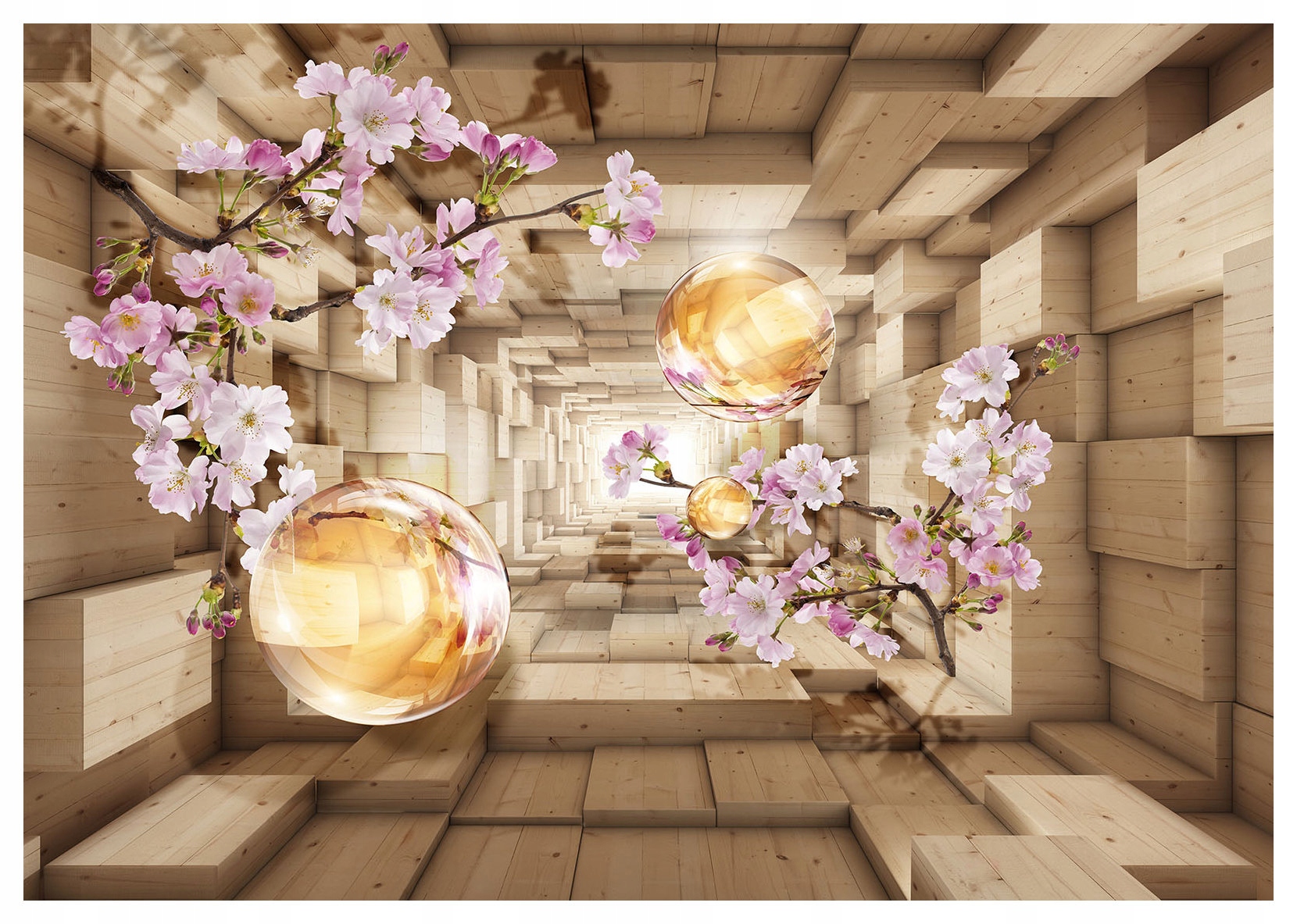 Fototapeta Tunel Sakura Zlaté koule Design vinylová 254x184 ložnice lepidlo