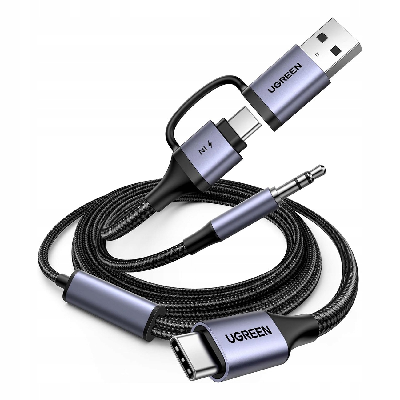 Adapter audio z funkcją ładowania 2w1 Usb-c Usb-a/c minijack czarny