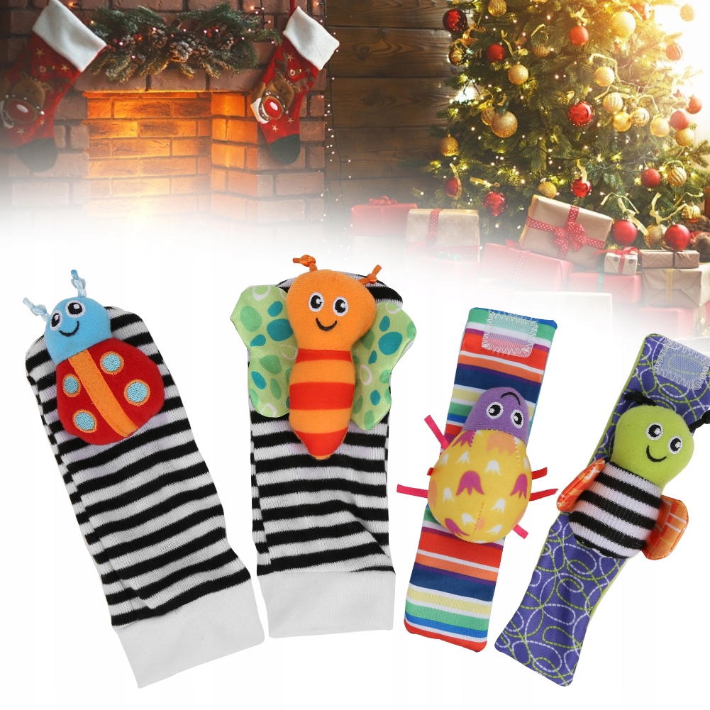 GRZECHOTKI DLA NIEMOWLĄT GRZECHOTKA OPASKI NA RĄCZKI SKARPETKI 4 SZT Stan opakowania oryginalne