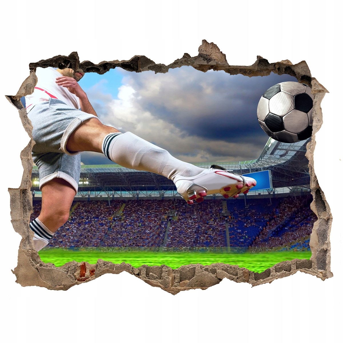 

Fototapeta dziura na ścianę Piłkarz na stadionie