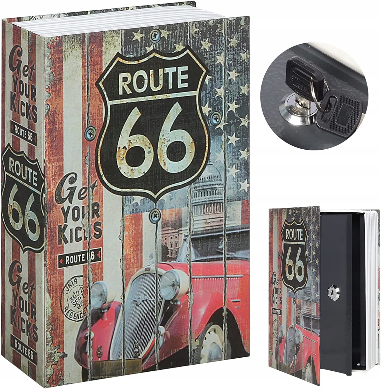 

Kasetka Metalowa Książka Sejf Pieniądze Route 66
