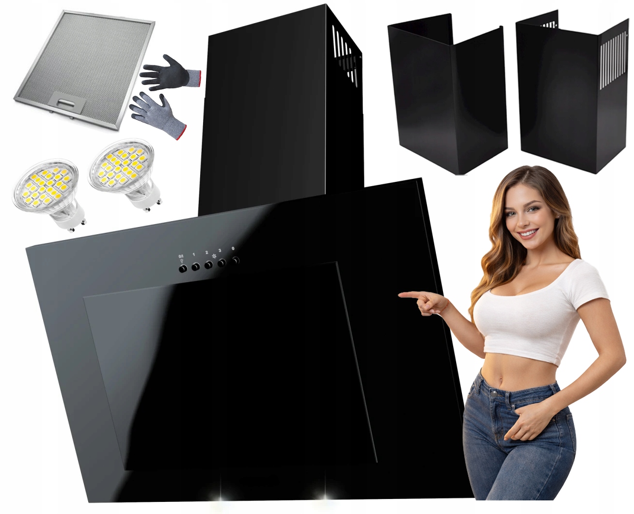 Okap Kuchenny Maan Vertical 60cm Czarny Ścienny Szkło Led Cichy Lux Wydajny