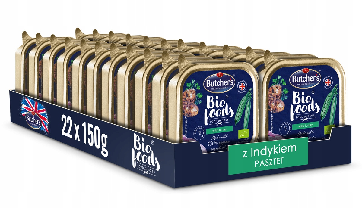 Butcher's Zestaw Bio Foods, mokra karma dla psa, indyk, pasztet 22x150g
