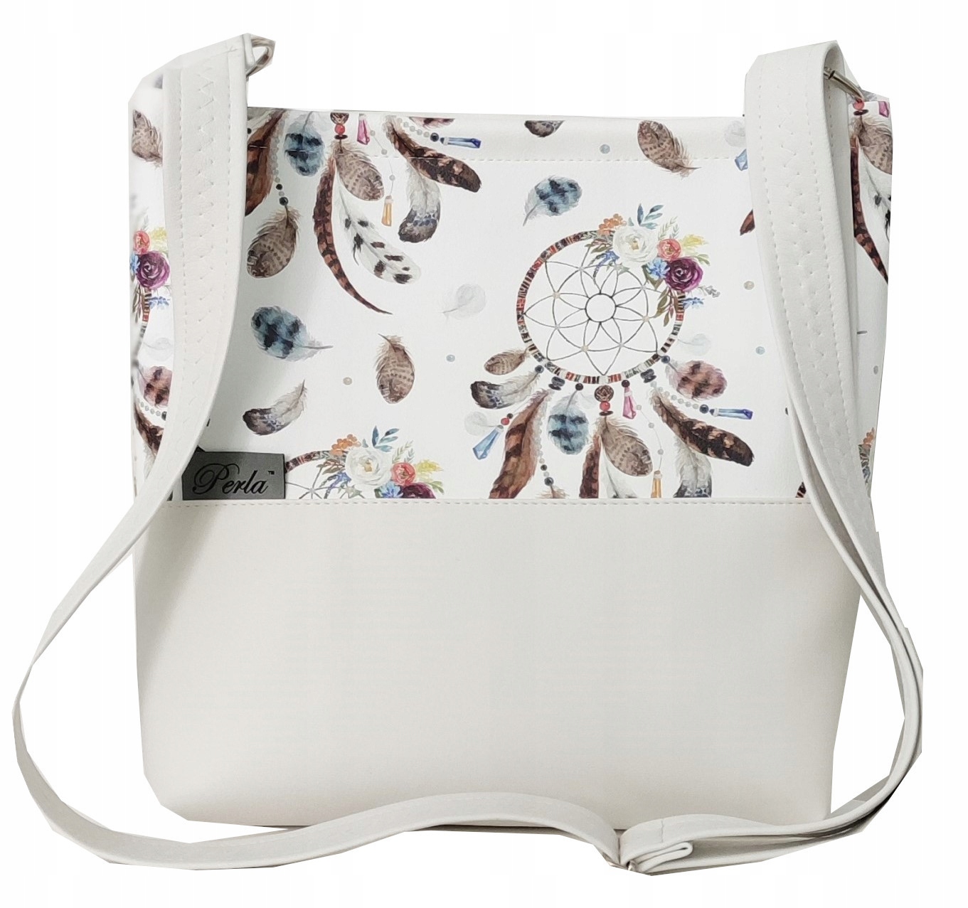 

Torebka damska biała mała w kwiaty listonoszka