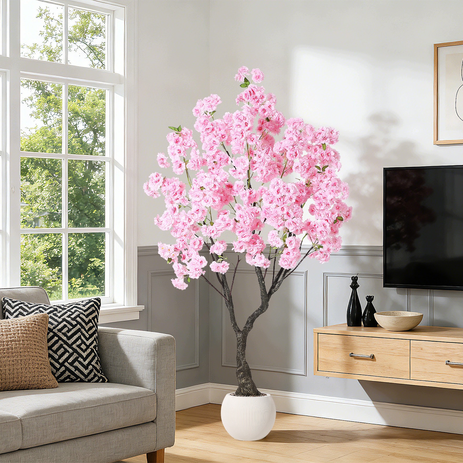 Umělý strom třešeň sakura 180 cm, růžové květy, dekorace do bytu i kanceláře