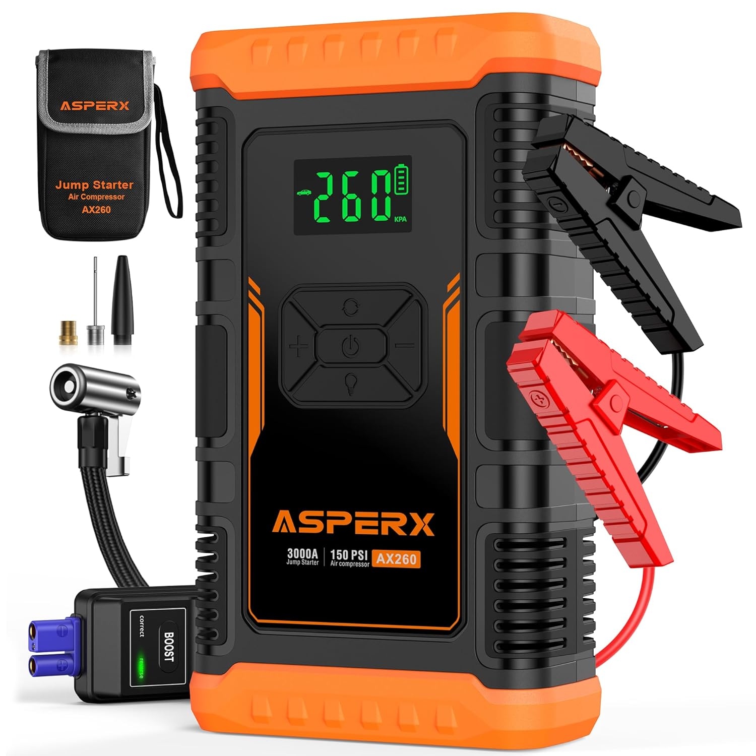 Jump Starter Powerbank Štartér Kompresor Asperx 150PSI 3000A Led Boost