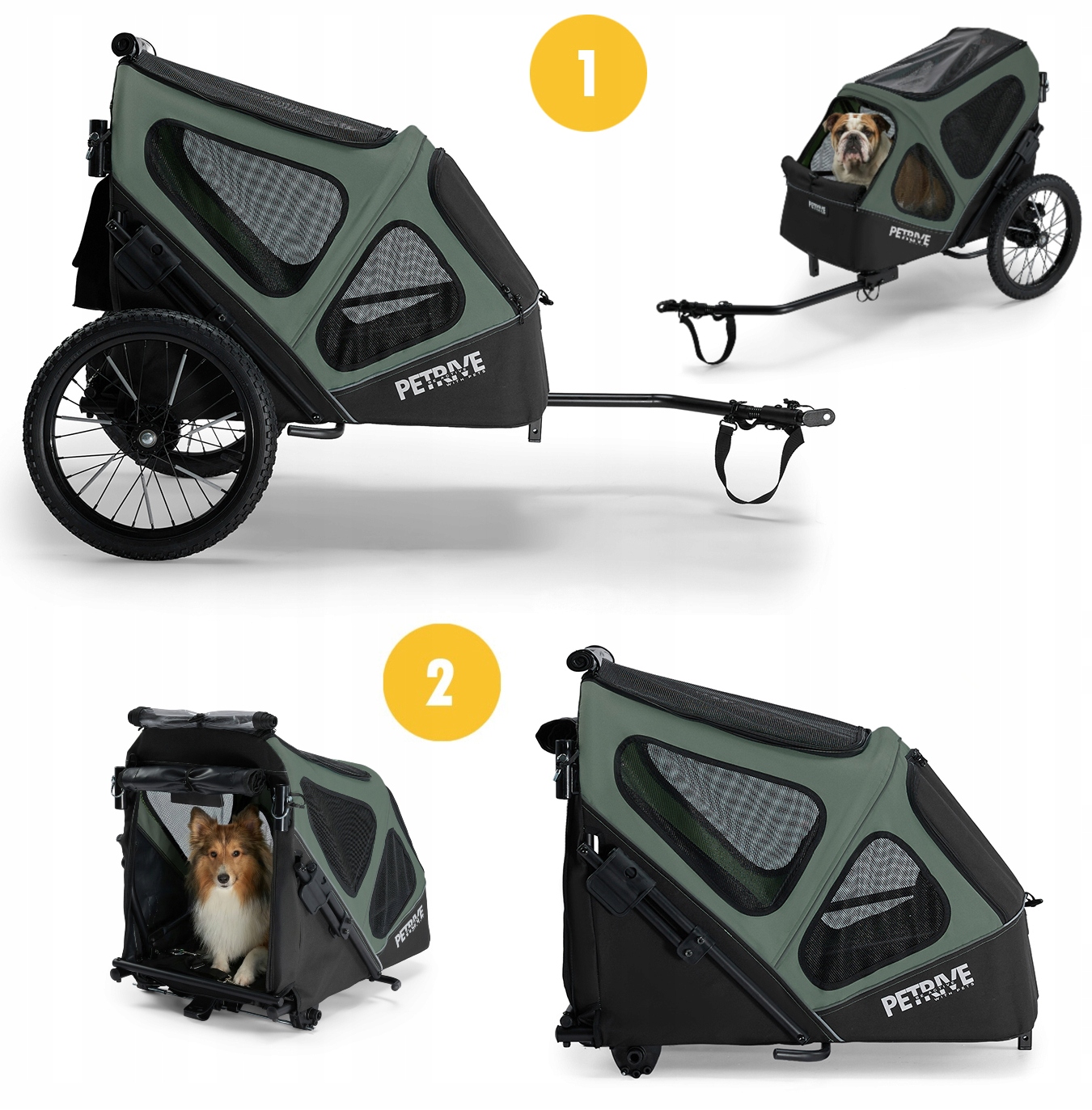 2v1 Petrive Přívěs na kolo pro psa do 30 kg Velký přepravka Klec