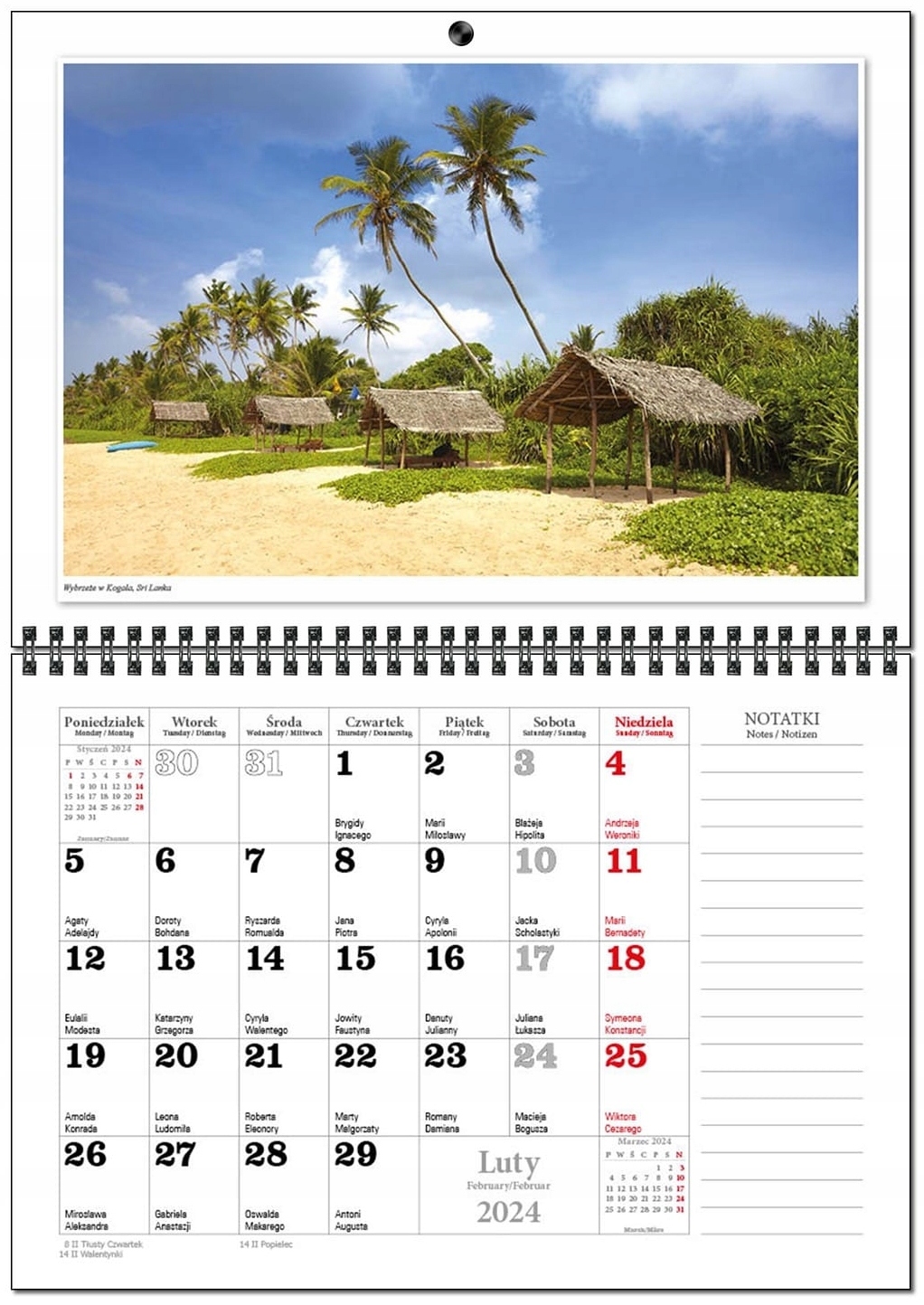 Kalendarz 2024 TERMINARZ ścienny na SPIRALCE 29x41 PODRÓŻE