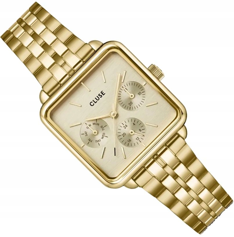 Módní Zlaté Dámské Hodinky Cluse CW13801 Čtvercové S Multi-datem 30 mm Box