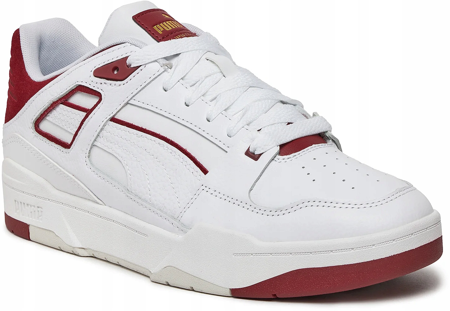 Pánské sportovní boty Puma Slipstream vel.48 Bílé kožené tenisky Bordové barvy