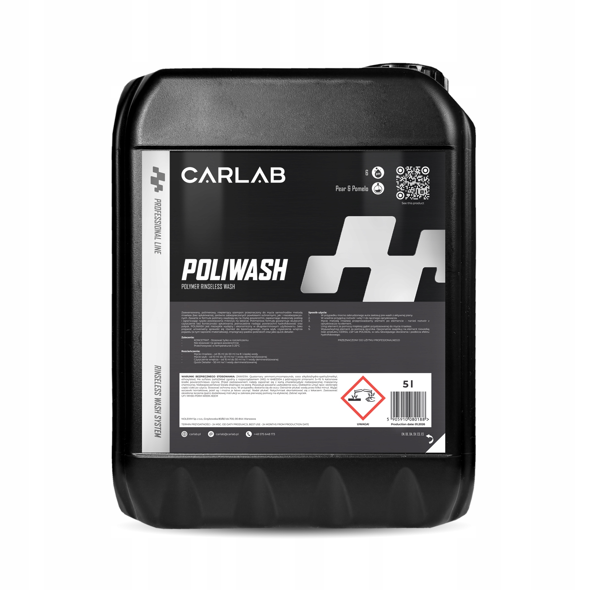 Carlab Pro Poliwash 5l zaawansowany, polimerowy, niepieniący szampon