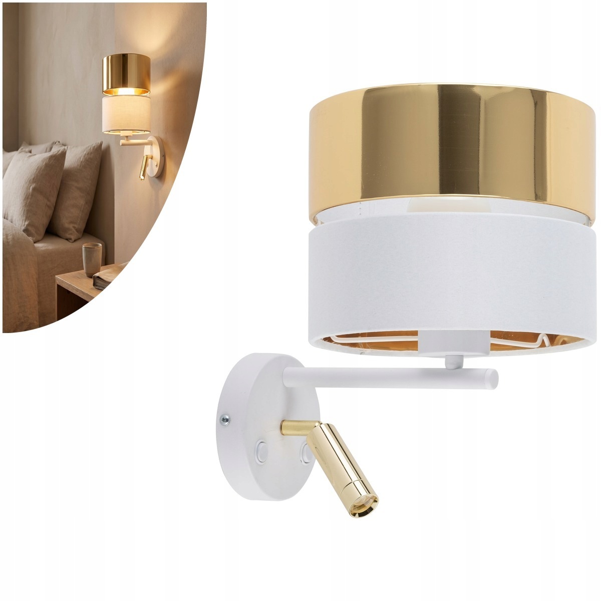 Nástenné svietidlo na čítanie Hilton White/gold 5361 Tk Lighting