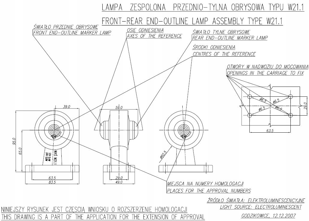 Lampa LED obrysowa przednio-tylna PRAWA (134P) Numer katalogowy części WAS134P