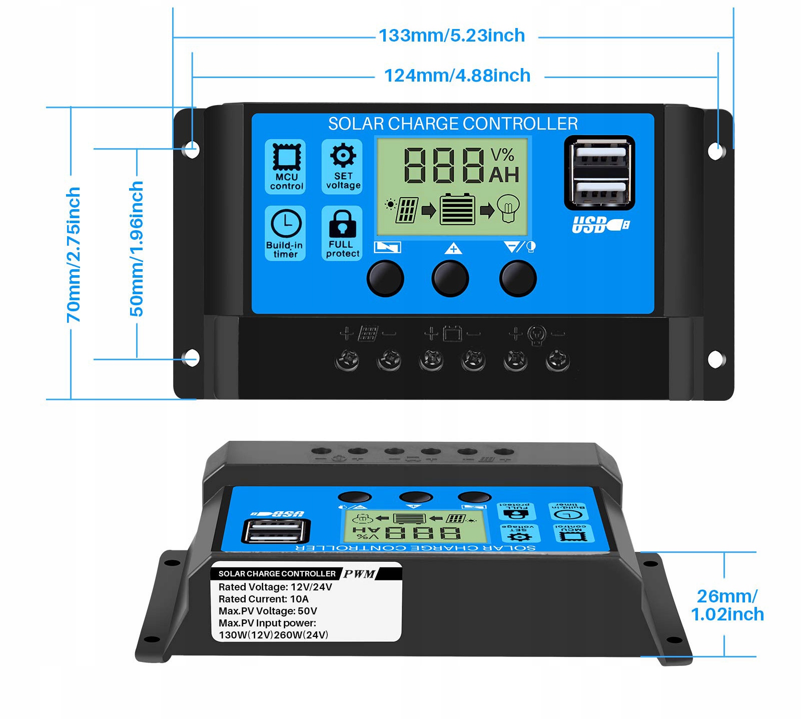 SOLARNY REGULATOR KONTROLER ŁADOWANIA PWM 20A Marka inny