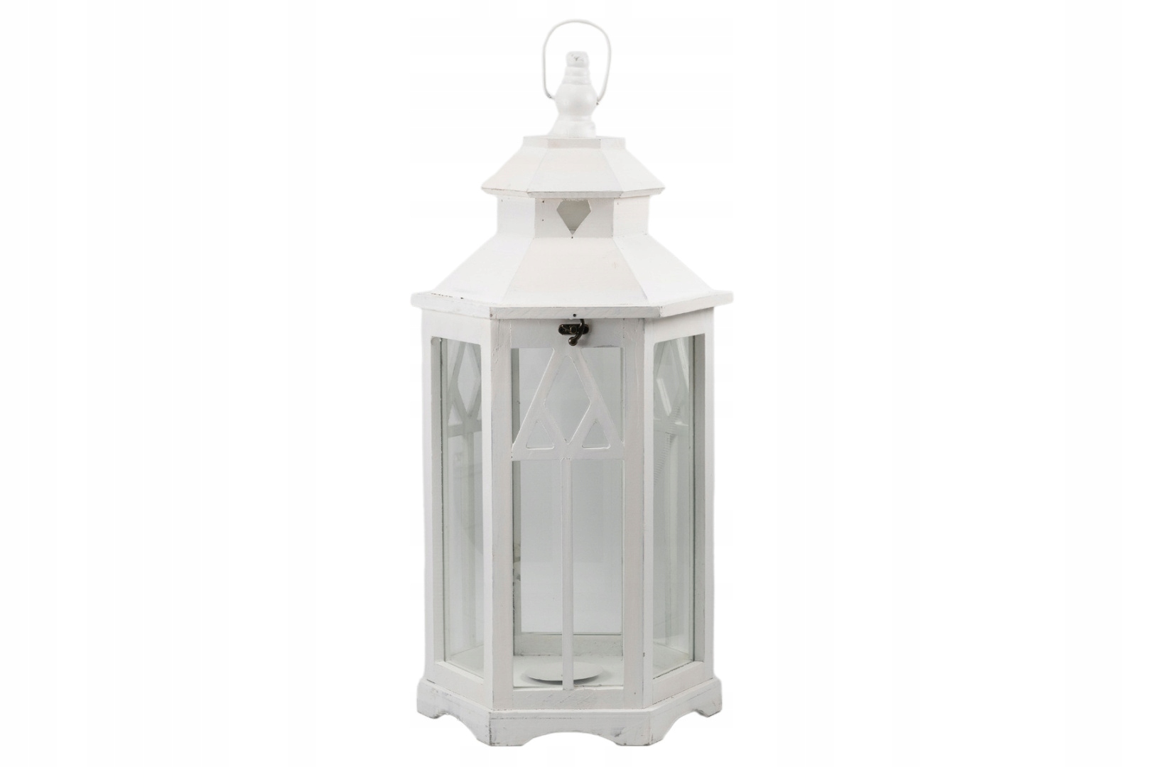 Dřevěná lampionová lampa svíčka do zahrady bílá L