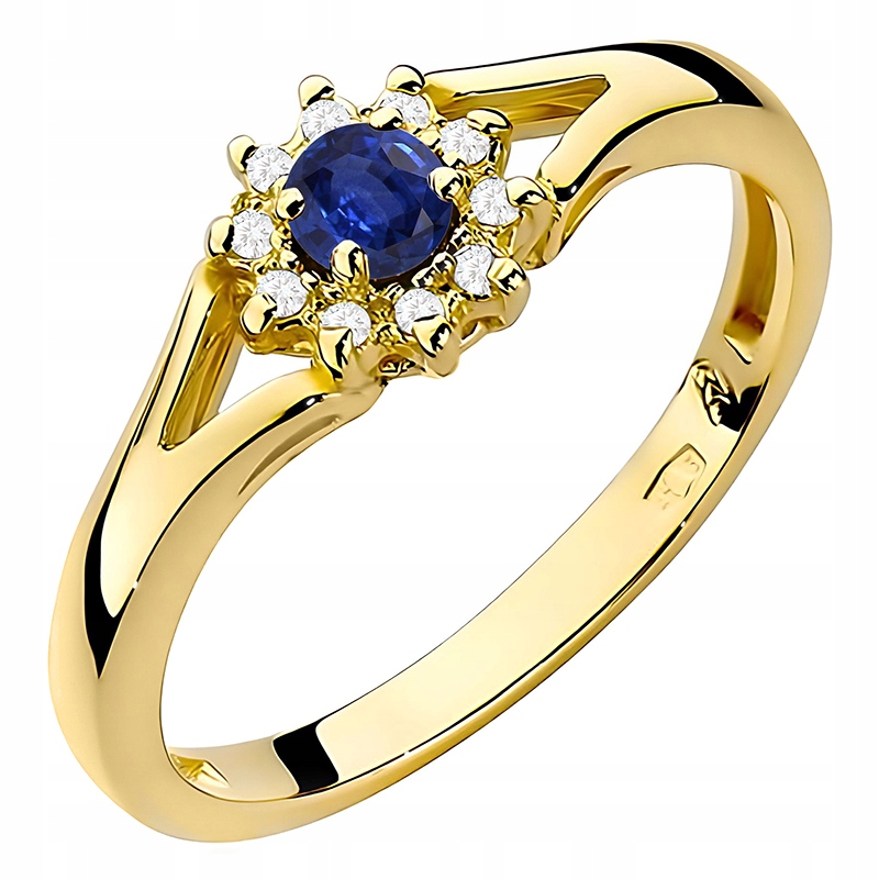 Zlatý Prstýnek pr. 585 14k se Safírem 0,15ct a Brilianty