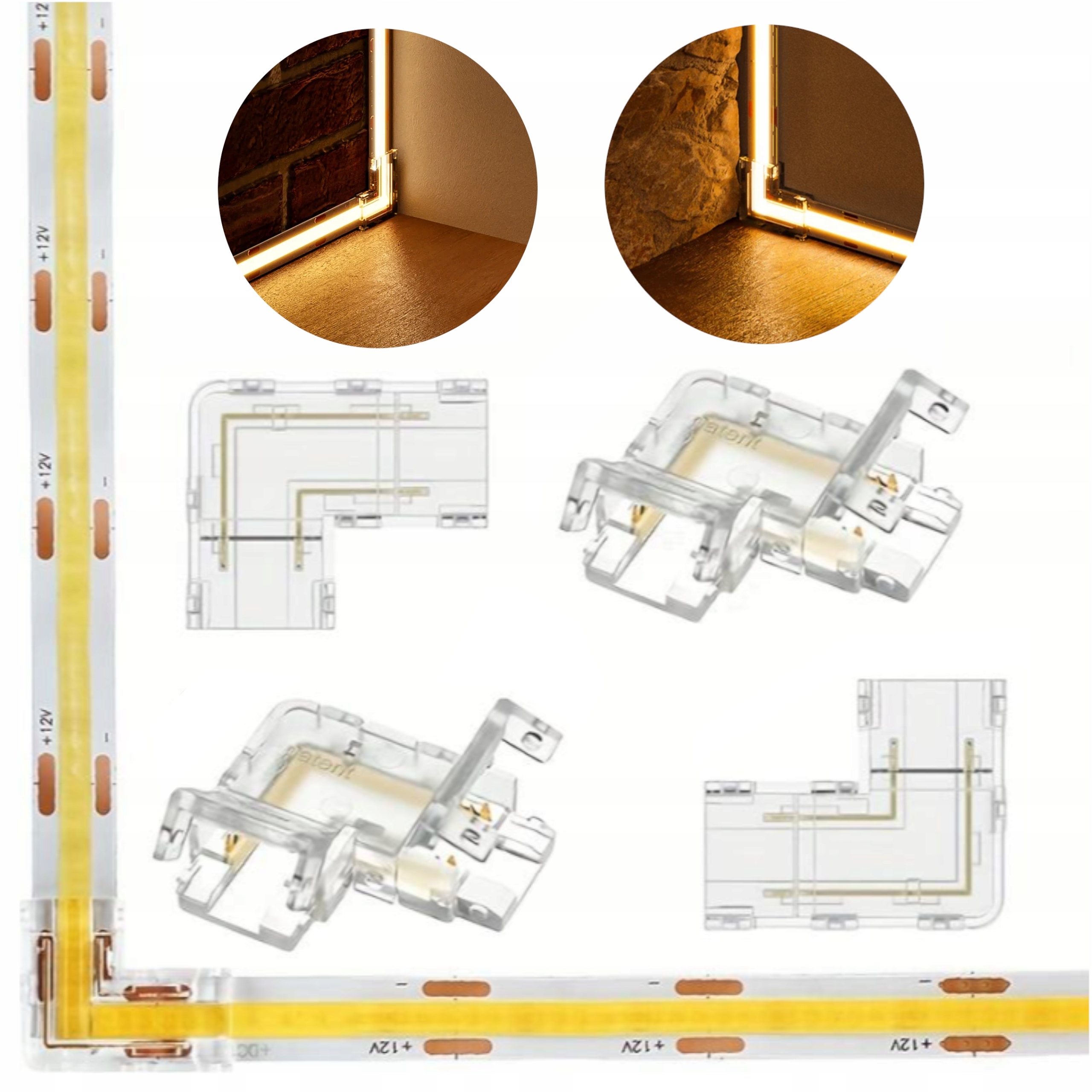 10 SZTUK ZŁĄCZKA KĄTOWA ŁĄCZNIK DO TAŚM LED COB 8mm IP20 ZACISKOWA 90°